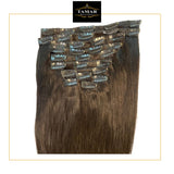 Straight human hair clip-in extensions